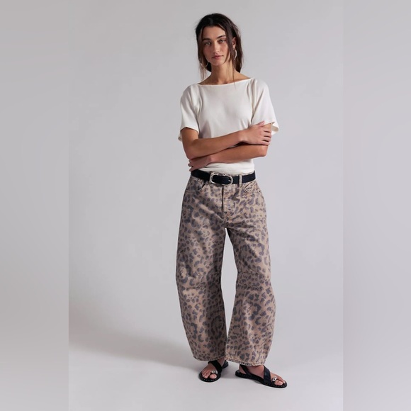 Free People We The Free Good Luck Printed Barrel Jeans